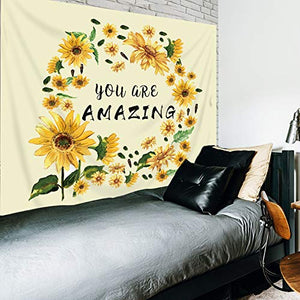 Riyidecor Yellow Sunflower Tapestry You are Amazing Quotes Wild Daisy Inspiration Motivation 51x59 Inch Blossom Flower Floral Simple Modern Printed Decoration Bedroom Living Room Dorm Wall Hanging