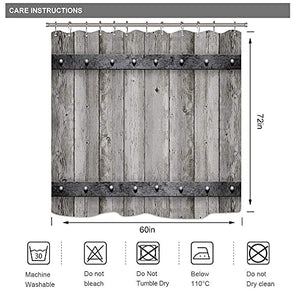 Riyidecor Rustic Barn Door Shower Curtain 60" W x 72" H Wooden Metal Texture Bathroom Decor Fabric Panel Polyester Waterproof with 12 Pack Plastic Shower Hooks