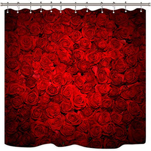 Riyidecor Red Rose Shower Curtain Romantic Floral Flower Spring Blossom Wall for Bathroom Love Wedding Bouquet Polyester Fabric Home Drape 72Wx72H Inches 12 Plastic Hooks