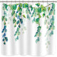 Riyidecor Leaf Shower Curtain Botanical Vines Cute Eucalyptus Elegant Plants Gorgeous Ivy Fresh 12 Pack Metal Hooks 72x72 inch Spring Watercolor Greenery Neutral Fabric Bathroom Polyester Waterproof