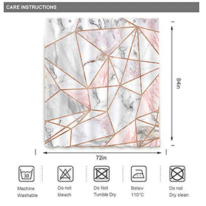 Riyidecor Geometric Marble Shower Curtain Pink Stripes 72Wx84H Inch Surface Blocks Cracked Pattern Lines White Panel Realistic Art Printed Fabric Waterproof Bathtub Decor 12 Pack Plastic Hooks
