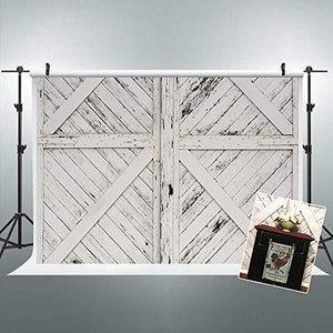Riyidecor Rustic Barn Door Backdrop Vintage Wooden Photography Background Shabby Chic White and Black 7Wx5H Feet Decoration Celebration Props Party Photo Shoot Backdrop Vinyl Cloth