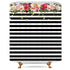 Riyidecor Flower Shower Curtain Panel Black and White Stripe Floral Wedding Rose Pink Herbs Decor Fabric Set Polyester Waterproof 72x72 Inch 12 Pack Included Plastic Hooks