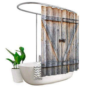 Riyidecor Extra Wide Barn Door Shower Curtain Clawfoot Tub 108Wx72H Inch 18 Pack Metal Hooks Wooden Rustic Farmhouse Wood Vintag Decor Fabric Polyester Waterproof