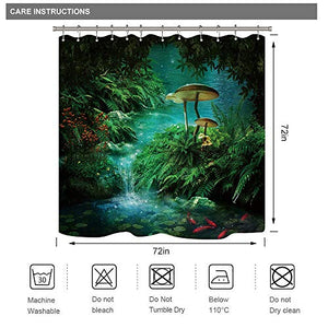 Riyidecor Fantasy Mushroom Shower Curtain 72Wx72H Inch Fairy Forest Tree Gothic Panel Jungle Green Zen River Trippy Bathroom Decor Fabric Set Polyester Waterproof 72Wx72H Inch 12 Pack Plastic Hooks