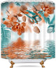 Riyidecor Teal and Orange Orchid Shower Curtain Reflection Floral Tropical Flower Leaf Painting Zen Decor Fabric Set Polyester Waterproof 72Wx78H Inch 12-Pack Plastic Hooks