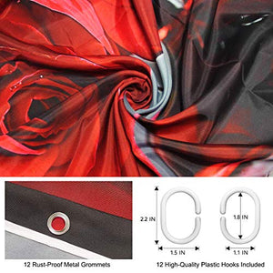 Riyidecor Red Rose Wine Shower Curtain for Bathroom Decor 72Wx72H Inch Valentines Romantic Floral Blooming Flower Lovers Couple Candles Panel Fabric Waterproof Polyester with 12 Pack Plastic Hooks
