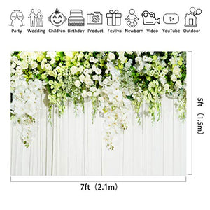 Riyidecor Bridal Floral Wall Backdrop Polyester Fabric Wedding Photography Background Dessert White Green Rose Flowers Reception Ceremony 7Wx5H Feet Decoration Props Party Photo Shoot