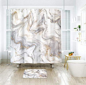 Riyidecor Grey Marble Shower Curtain Set for Bathroom Decor 72Wx72H Inch Abstract Geomatric Ink Lines Striped Home Decor for Men Women Cracked Art Print Waterproof Fabric 12 Pack Shower Metal Hooks