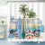 Riyidecor RV Fabric Shower Curtain Set for Bathroom Decor 72Wx72H Inch Retro Coastal Theme Bath Accessories for Men Boys Tropical Palm Trees Beach Pattern Camping Car Bathtub 12 Pack Plastic Hooks