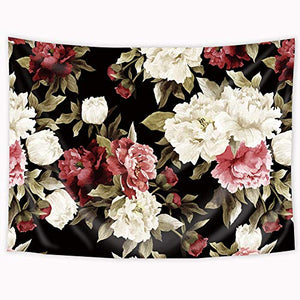 Riyidecor Fabric Watercolor Floral Tapestry Wall Hanging 80Wx60H Inch Vintage Flower Nature Plant Living Room Decoration for Women Girls Chic Botanical Rose Pattern Aesthetic Bedroom Dorm Home Decor