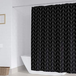 Riyidecor Striped Herringbone Chevron Shower Curtain 72x84 Inch Black Geometric Panel Decor Fabric Bathroom Set Polyester Waterproof 12 Pack Plastic Hooks