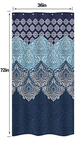 Riyidecor Boho Paisley Shower Curtain Set 36Wx72H Inch Floral India Bohemia Dark Navy Bathroom Decor Fabric Panel Polyester Waterproof with 7-Pack Plastic Shower Hooks