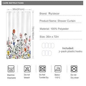 Riyidecor Floral Shower Curtain Flowers Spring Bloom Colorful Plants Girl Rustic Natural Bright Pink Country Scenery Polyester Fabric Home Bathtub Decor 36x72 Inch 7 Pack Plastic Hook