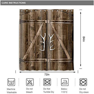 Riyidecor Extra Long Barn Door Shower Curtain Wooden Garage Rustic Farmhouse 72Wx84H Inch 12 Pack Metal Hooks Vintage Country Decor Fabric Bathroom Polyester Waterproof