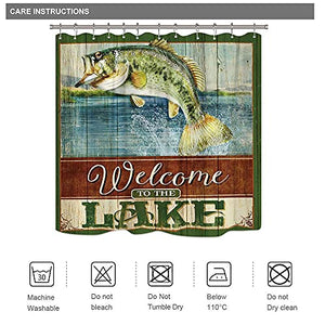 Riyidecor Fishing Shower Curtain Set Fish Lake Quotes Wooden Plank Rustic Theme Nautical Green Man Bathroom Home Decor Panel Fabric Waterproof Bathtub 12-Pack Plastic Shower Hooks 72x72 Inch