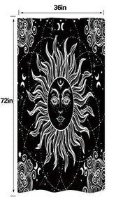 Riyidecor Mandala Celestial Shower Curtain 36Wx72H Inch Sun Moon Black and White Decor Medallion Floral Fabric Set Polyester Waterproof 12 Pack Plastic Hooks