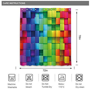 Riyidecor Rainbow Geometric Plaid Shower Curtain 72x78 Inch Metal Hooks 12 Pack Neon Rainbow Colored Blue Green Red Purple Decor Fabric Bathroom Set Polyester Waterproof Fabric