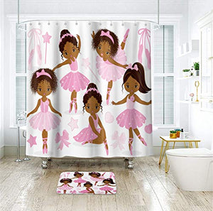 Riyidecor Pink Ballet Shower Curtain Cute Girl Ballerina Dancer Skirt Gymnastic Kid Nursery Bathroom Child Fabric Waterproof for Bathtub 72Wx72H Inch Include 12 Pack Plastic Shower Hooks