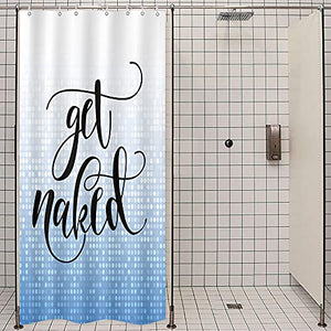 Riyidecor Small Stall Shower Curtain Get Naked 36Wx72L Inch Half Ombre Blue Round Dot Nakey Urban Cool Funny Unique Fashion Modern Aesthetic Polyester Waterproof Fabric 7 Pack Shower Hooks Bathroom