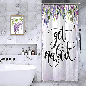 Riyidecor Small Stall Shower Curtain Purple Floral Half Get Naked 36Wx72L Inch Wisteria Flower Cute Weeping Blossom Vine Green Leaves Spring Aesthetic Polyester Waterproof Fabric Bathroom Decor Fabric