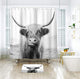 Riyidecor Funny Bull Shower Curtain 60Wx72H Inch Highland Cow Animal Wildlife Cute Sketch Milk Waterproof Fabric Modern Fashion Polyester Bathroom Decor 12 Pack Plastic Hooks
