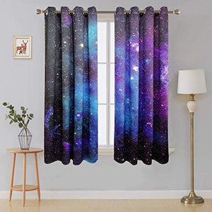 Riyidecor Starry Sky Night Blackout Curtains (2 Panels Each 52 x 63 Inch) Dark Blue Starry Ocean Magical Universe Galaxy Nebula Stars Printed Living Room Bedroom Window Drapes Treatment Fabric