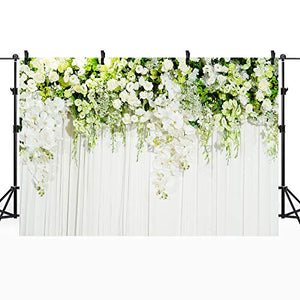 Riyidecor Bridal Floral Wall Backdrop Yarn Wall Photography Background 8Wx6H Feet White and Yellow Flowers and Green Leaves Decoration Wedding Props Party Photo Shoot Backdrop Vinyl Cloth
