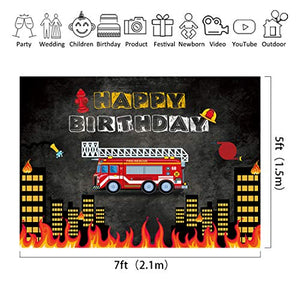 Riyidecor Firetruck Happy Birthday Party Backdrop Fireman Fire Truck Firefighter 7x5 Feet Black Red Photography Background Boy Birthday Decorations Celebration Photo Banner Photo Booth Vinyl Cloth