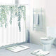 Riyidecor Green Leaves Shower Curtain 60Wx72H Inch with 3 Piece Bathroom Rug Set Metal Hooks Watercolor Botanical Bath Contour Mat Toilet Lid Cover U Shaped Non-Slip Washroom Decor Shower Accessories