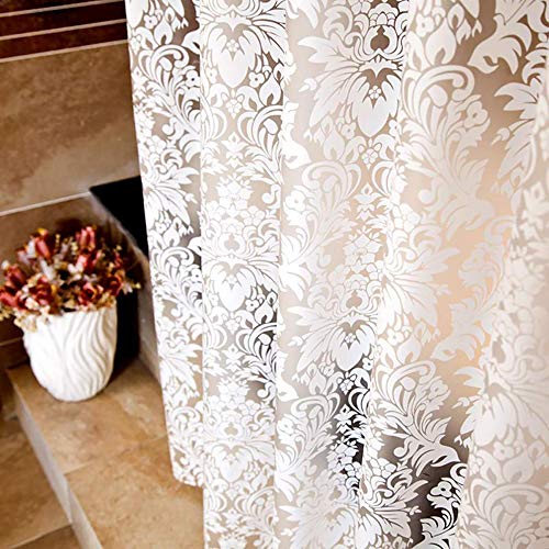 Flowers Waterproof Shower Curtains PEVA with Plastic Hooks Bathroom Decor  White