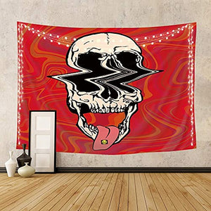 Riyidecor Skull Tapestry Wall Hanging 60Hx80W Inch Funny Red Backdrop Skeleton Theme Home Decor for Men Women Gothic Hippie Halloween Bohemian Terror Rock and Roll Bedroom Living Room Dorm