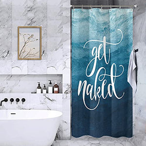 Riyidecor Small Stall Shower Curtain Ombre Blue 36Wx72L Inch Half Get Naked Ocean Sea Watercolor Nakey Funny Cool Unique Aesthetic Urban Fashion Polyester Waterproof Fabric Home Bathroom Decor Fabric