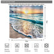 Riyidecor Beach Shower Curtain Sunrise Summer Ocean Coastal Sunrise Hawaiian Cool Sea Wave Seaside Scene Island Blue Fabric Set Waterproof 72x72 Inch 12 Pack Hooks Bathroom Decor