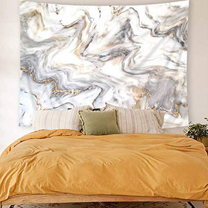Riyidecor Grey and White Marble Tapestry Golden Wave 51x59 Inch Crack Textured Abstract Nature Modern Simple Art Wall Hanging Decor Home Fabric Dorm Bedroom