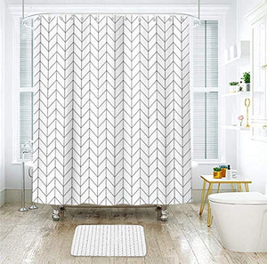 Riyidecor Striped Herringbone Chevron Shower Curtain 54x78 Inch White Geometric Panel 12 Pack Hooks Decor Fabric Bathroom Set Polyester Waterproof