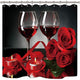 Riyidecor Red Rose Wine Shower Curtain for Bathroom Decor 72Wx72H Inch Valentines Romantic Floral Blooming Flower Lovers Couple Candles Panel Fabric Waterproof Polyester with 12 Pack Plastic Hooks