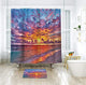 Riyidecor Sunset Sunrise Shower Curtain 60x72 Inch Romantic Beach Orange Sun Rays Seaside Ocean Waves Blue Sky Coastal Decor Fabric Set Polyester 12-Pack Plastic Hooks