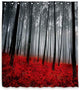 Riyidecor Fabric Forest Shower Curtain 60Wx72H Inches Black and Red Mysterious Trees Rainy Foggy Scene Modern Art Novelty Bathroom Decor 12 Plastic Hooks