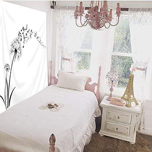 Riyidecor Music Dandelions Bloom Flower Tapestry 51x59 Inch Flying Music Notes Wind Spring Silhouette Black and White Botanical Wall Hanging Blankets Bedroom Living Room Art Home Decor