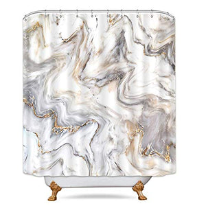 Riyidecor Grey Marble Shower Curtain Set for Bathroom Decor 72Wx72H Inch Abstract Geomatric Ink Lines Striped Home Decor for Men Women Cracked Art Print Waterproof Fabric 12 Pack Shower Metal Hooks