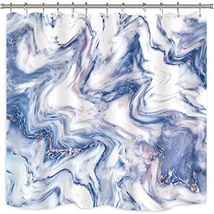 Riyidecor Blue Marble Shower Curtain for Bathroom Accessories 72Wx72H Inch Abstract Geometric Stripe Modern Luxury Ink Texture Cracked Marble Pattern Fabric Bathroom Decor Set 12 Pack Plastic Hooks