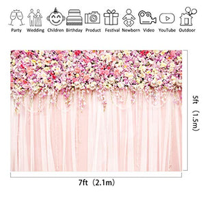 Riyidecor Bridal Floral Wall Backdrop Romantic Rose Flower Photography Background Pink and White Carpet 7Wx5H Feet Decoration Wedding Props Party Photo Shoot Backdrop Blush Vinyl Cloth