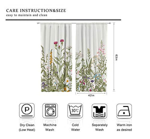 Riyidecor Flower Home Decor Curtains Rod Pocket Floral Green Leaves Patterned Window Drapes for Women Vintage Botanical Printed Bedroom Art Plant Living Room Treatment Fabric (2 Panels 42 x 63 Inch)