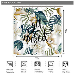 Riyidecor Palm Leaf Shower Curtain Get Naked Green Tropical Tree Black Font Funny Coconut Plant Modern Chic Polyester Fabric Waterproof Bathroom 72x72 Inch 12 Pack Plastic Hooks