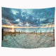 Riyidecor Ocean Beach Scenic Tapestry 80Wx60H Inch Nature Blue North Holland Brown Sundown Blue Sky Seaside Landscape Sand Vivid Wall Hanging Indigenous Bedroom Living Room