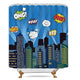 Riyidecor Superhero Shower Curtain Comic Kids Boys Avengers Marvel Cartoon 72x72 Inch Retro Fun Panel Buildings Cityscape City Cartoon Skyline Pop Creative Boom Bang Decor Fabric Polyester Waterproof