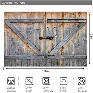 Riyidecor Extra Wide Barn Door Shower Curtain Clawfoot Tub 108Wx72H Inch 18 Pack Metal Hooks Wooden Rustic Farmhouse Wood Vintag Decor Fabric Polyester Waterproof