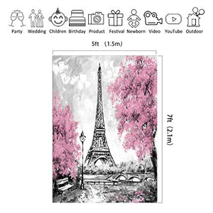 Riyidecor Eiffel Tower Backdrop Gray Paris Photography Background Pink Black and White 5Wx7H Feet Decoration Celebration Props Party Photo Shoot Backdrop Blush Vinyl Cloth