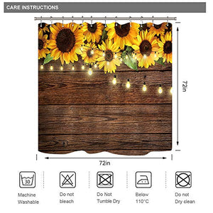 Riyidecor Rustic Sunflowers Shower Curtain Wooden Board Light Brown Yellow Country Spring Flowers Vintage Plant Kids Decor Fabric Nature Bathroom Polyester 72x72 Inch Include Plastic 12 Pack Hooks